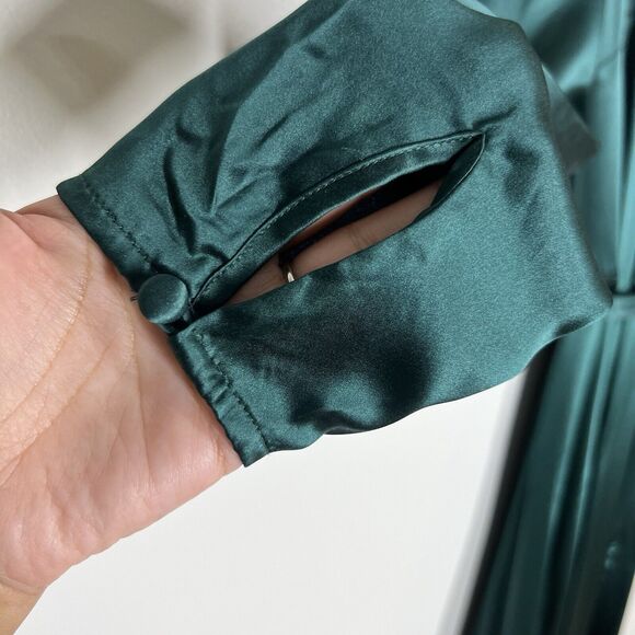 Reformation Sz 4 Julius Silk Satin Long Sleeve Midi Dress in Forest Green - Picture 10 of 15